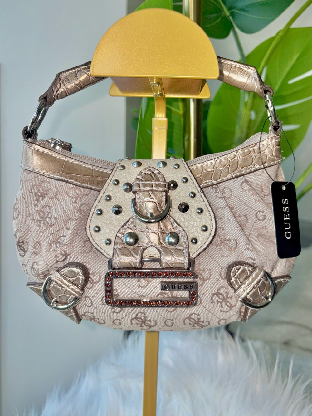 NWT Vintage Y2K GUESS Diamond G Mini Rhinestone Monogram Bag Deadstock